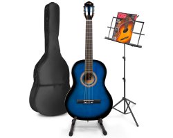 MAX SoloArt Klasická akustická kytara se stojanem na noty a kytaru - modrá barva