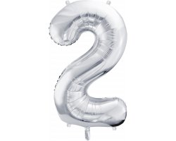 PartyDeco Foliový balón číslo 2, 86cm stříbrný