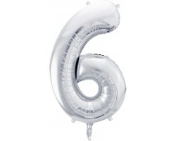 PartyDeco Foliový balón číslo 6, 86cm stříbrný