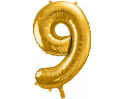 PartyDeco Foliový balón číslo 9, 86cm zlatý