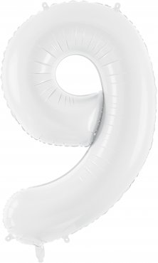 PartyDeco Foliový balón číslo 9, 86 cm bílý