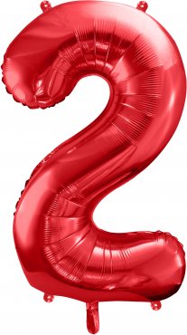 PartyDeco Foliový balón číslo 2, 86cm červený