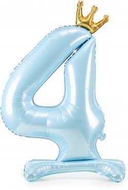 PartyDeco Stojící foliový balón číslo 4 84cm nebesky modrá