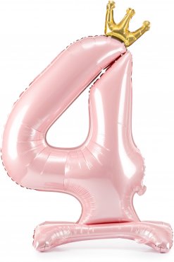 PartyDeco Stojící foliový balón číslo 4 84cm světle růžová