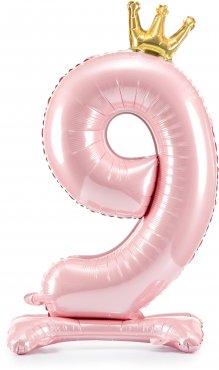 PartyDeco Stojící foliový balón číslo 9 84cm světle růžová