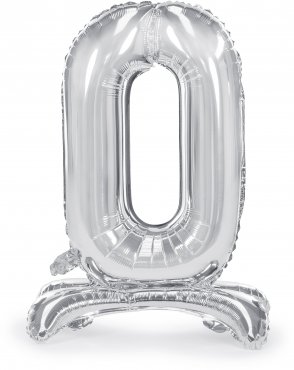 PartyDeco Stojící foliový balón číslo 0 70cm stříbrný