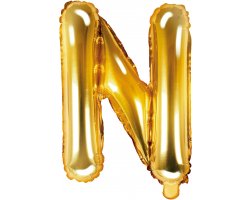 PartyDeco Foliový balón písmeno N 35cm zlatý