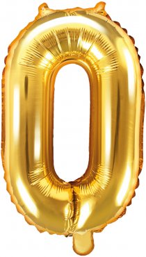 PartyDeco Foliový balón číslo 0, 35cm zlatý