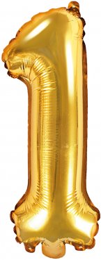 PartyDeco Foliový balón číslo 1, 35cm zlatý