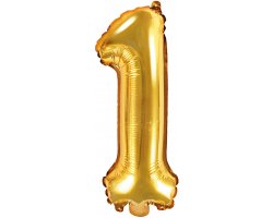PartyDeco Foliový balón číslo 1, 35cm zlatý