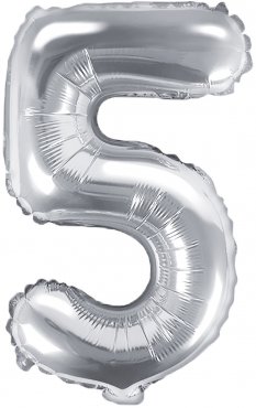 PartyDeco Foliový balón číslo 5, 35cm stříbrný