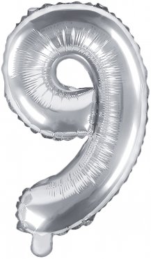 PartyDeco Foliový balón číslo 9, 35cm stříbrný