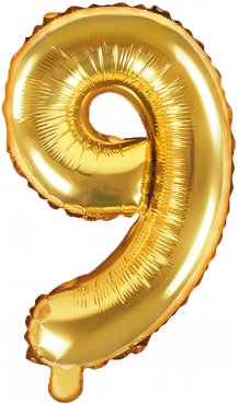 PartyDeco Foliový balón číslo 9, 35cm zlatý