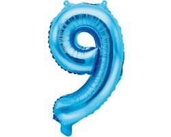 PartyDeco Foliový balón číslo 9, 35cm blue