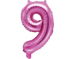 PartyDeco Foliový balón číslo 9, 35cm dark pink