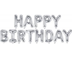 PartyDeco Foliový balón Happy Birthday 340x35cm stříbrný