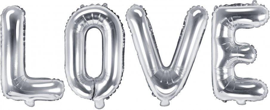 PartyDeco Foliový balón Love 140x35cm stříbrný