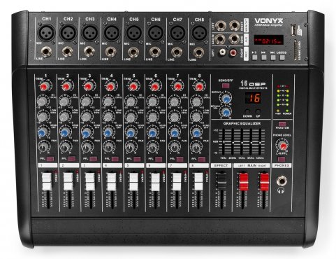 Vonyx AM8A 8-Channel Mixer With Amplifier DSP/BT/SD/USB/MP3