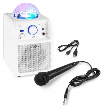 Vonyx SBS50W bílý BT karaoke reproduktor s LED Ball bílý