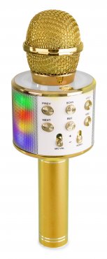 MAX KM15G Karaoke mikrofon s reproduktorem, LED, BT a MP3, zlatý