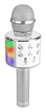 MAX KM15S karaoke mikrofon s reproduktorem, LED, BT, MP3 - stříbrný