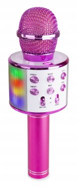 MAX KM15P Karaoke mikrofon s reproduktorem, LED, BT a MP3, růžový