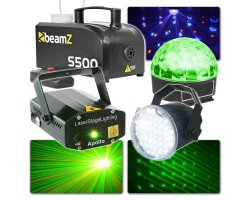 BeamZ Disco Light Set (laser, jelly ball, stroboskop a výrobník mlhy)