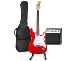 MAX GigKit Sada elektrické kytary se stojanem na kytaru - Barva červená