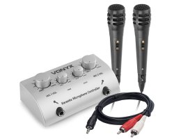 Vonyx AV430 Karaoke Set s 2 mikrofony a kabelem, stříbrný
