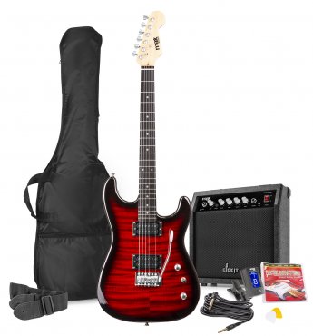 Max GigKit Electric Guitar Pack Quilted Style Dark Red