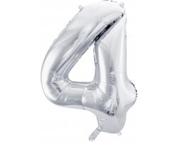 PartyDeco Foliový balón číslo 4, 86cm stříbrný