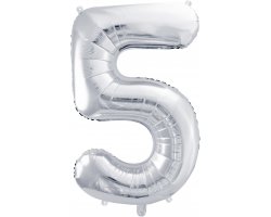 PartyDeco Foliový balón číslo 5, 86cm stříbrný