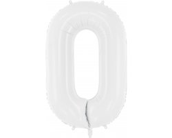 PartyDeco Foliový balón číslo 0, 86 cm bílý
