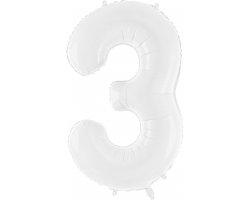 PartyDeco Foliový balón číslo 3, 86 cm bílý