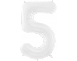 PartyDeco Foliový balón číslo 5, 86 cm bílý