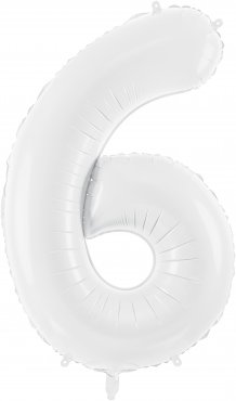 PartyDeco Foliový balón číslo 6, 86 cm bílý