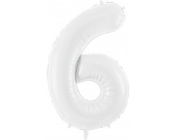 PartyDeco Foliový balón číslo 6, 86 cm bílý