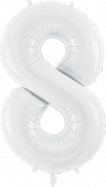 PartyDeco Foliový balón číslo 8, 86 cm bílý