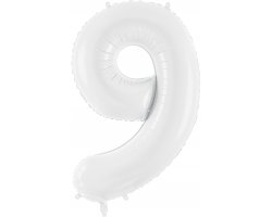 PartyDeco Foliový balón číslo 9, 86 cm bílý