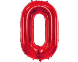 PartyDeco Foliový balón číslo 0, 86cm červený