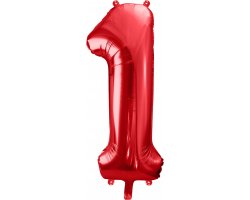 PartyDeco Foliový balón číslo 1, 86cm červený