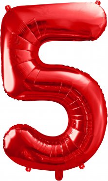 PartyDeco Foliový balón číslo 5, 86cm červený