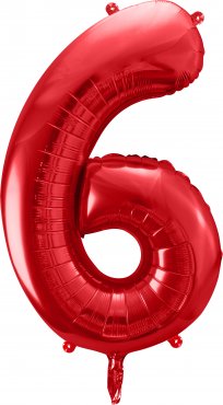 PartyDeco Foliový balón číslo 6, 86cm červený