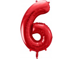 PartyDeco Foliový balón číslo 6, 86cm červený