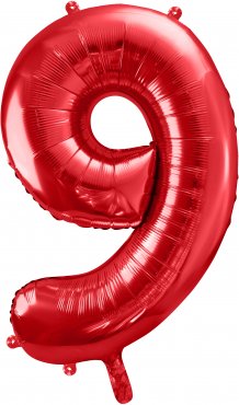 PartyDeco Foliový balón číslo 9, 86cm červený