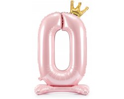 PartyDeco Stojící foliový balón číslo 0 84cm světle růžová