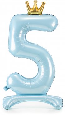 PartyDeco Stojící foliový balón číslo 5 84cm nebesky modrá