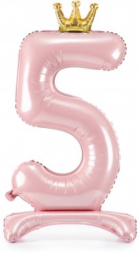 PartyDeco Stojící foliový balón číslo 5 84cm světle růžová