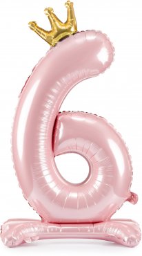 PartyDeco Stojící foliový balón číslo 6 84cm světle růžová