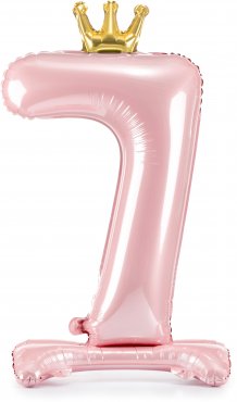 PartyDeco Stojící foliový balón číslo 7 84cm světle růžová